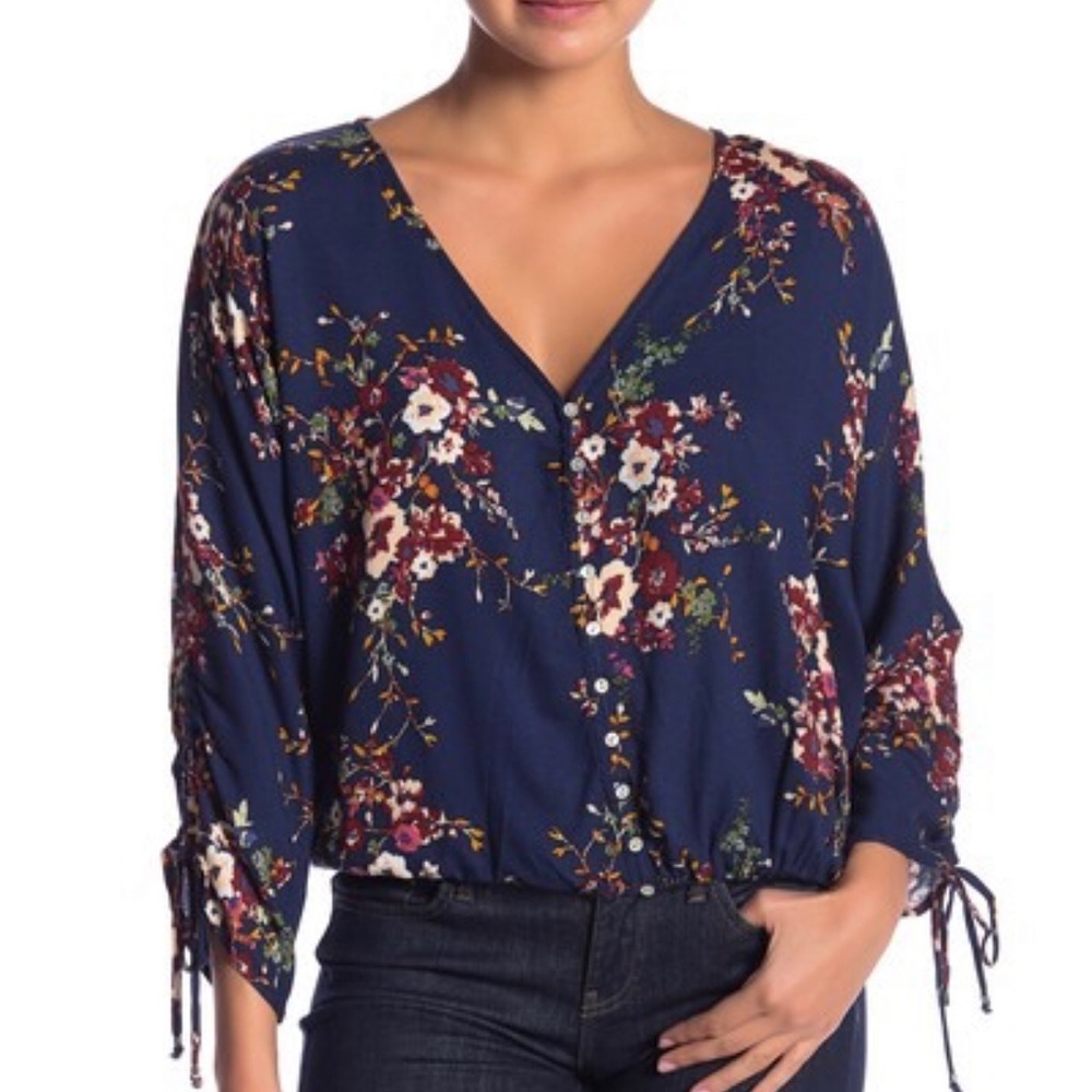 NWT Lovestitch Navy Blue Floral Boho Top
